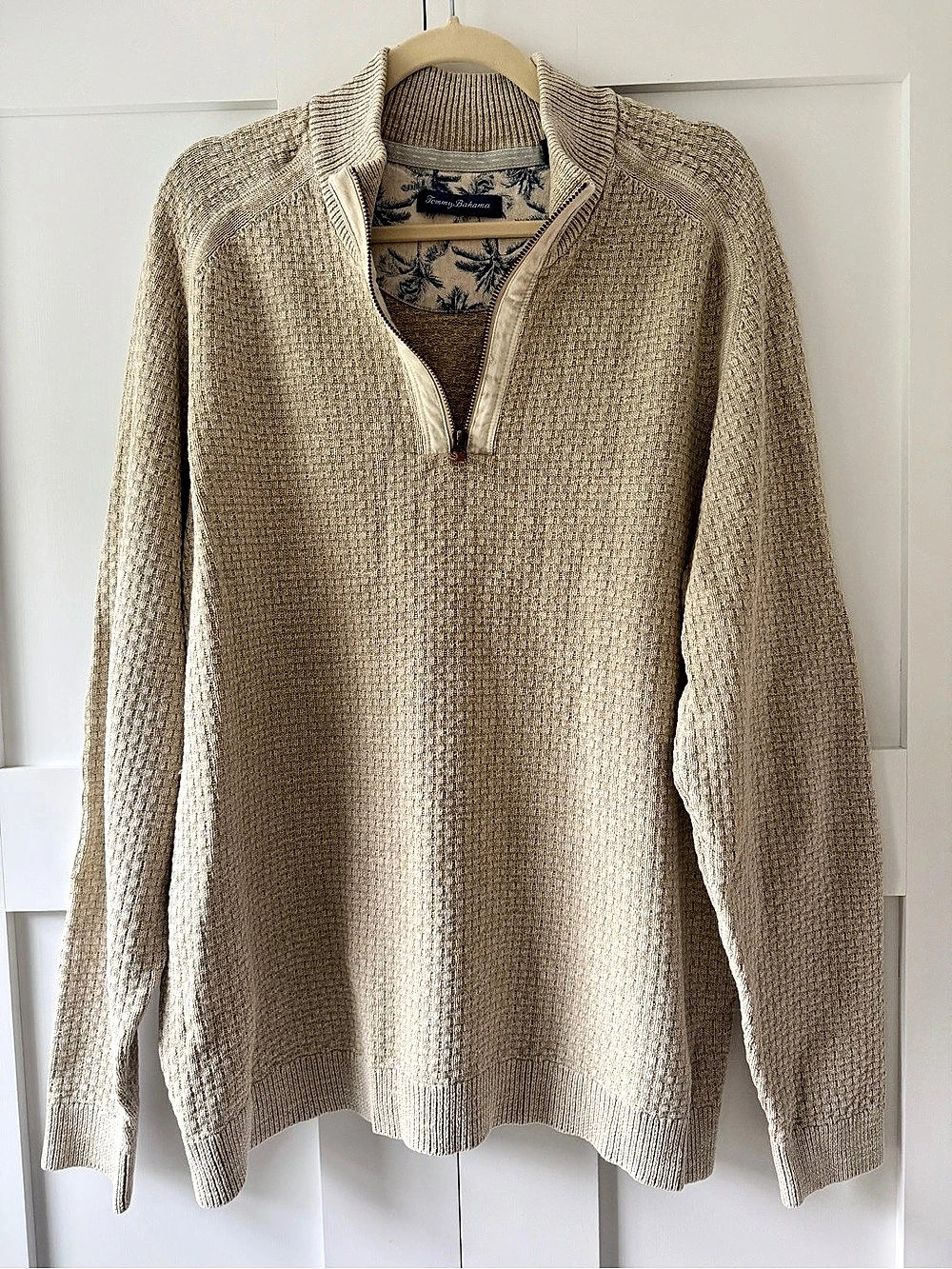 Tommy Bahama Men's Cotton Zip-Up Sweater in Beige